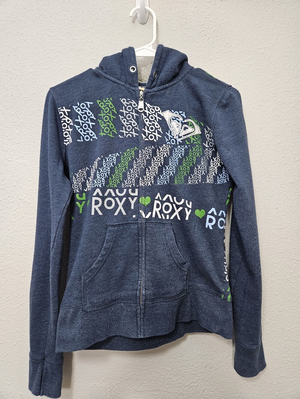Roxy Medium Blue Green Full Zip Hooded Y2k Vintage Inspired Sweatshirt